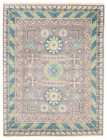 Bordered  Traditional Grey Area rug 6x9 Indian Hand-knotted 370421