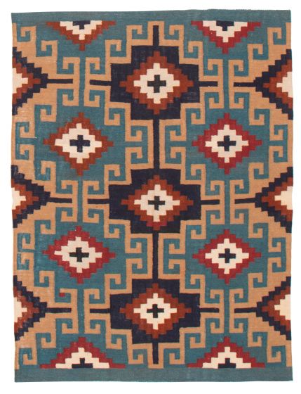 Flat-weaves & Kilims  Geometric Blue Area rug 4x6 Turkish Flat-Weave 374437