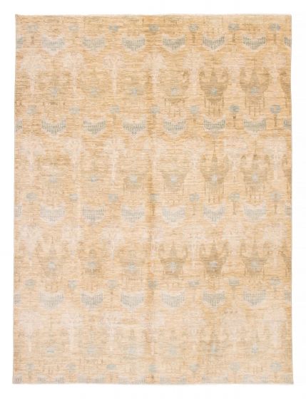 Modern  Transitional Green Area rug 9x12 Indian Hand-knotted 378360