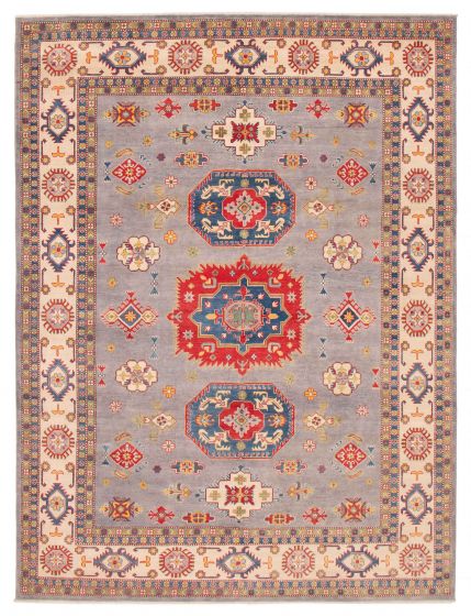 Bordered  Transitional Grey Area rug 9x12 Afghan Hand-knotted 392634
