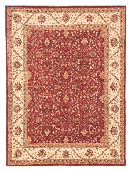 Bordered Traditional Red Rectangle 12x15 Indian Hand-knotted 429647