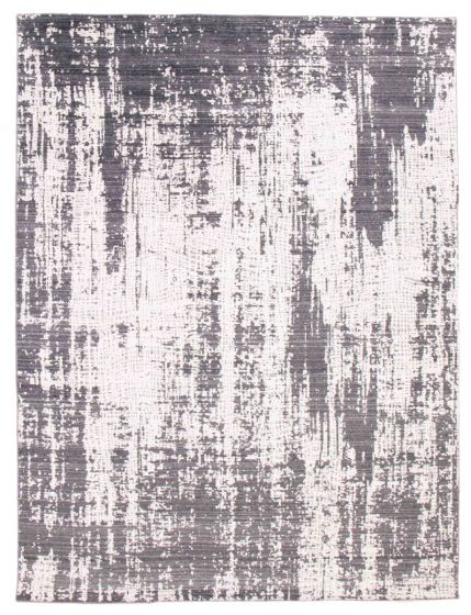Carved  Modern Grey Area rug 9x12 Indian Hand-knotted 386477