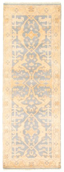 Bordered  Traditional Blue Runner rug 8-ft-runner Indian Hand-knotted 345076
