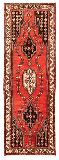 Bordered  Traditional Red Runner rug 10-ft-runner Persian Hand-knotted 352381