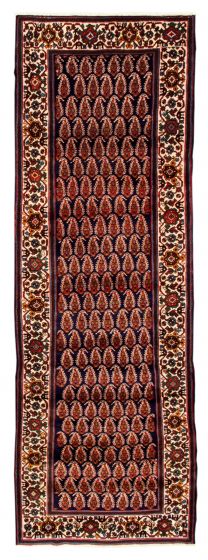 Bordered  Traditional Blue Runner rug 10-ft-runner Turkish Hand-knotted 352572