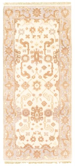 Bordered  Traditional Ivory Runner rug 6-ft-runner Indian Hand-knotted 345100