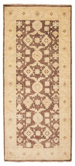 Bordered  Traditional Brown Runner rug 6-ft-runner Pakistani Hand-knotted 376067