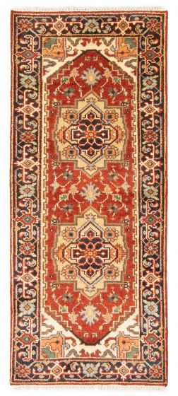 Bordered  Traditional Red Runner rug 6-ft-runner Indian Hand-knotted 377383