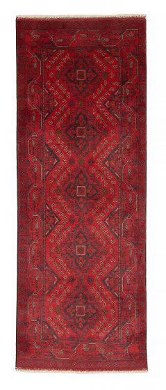 Bordered  Traditional Red Runner rug 7-ft-runner Afghan Hand-knotted 376827