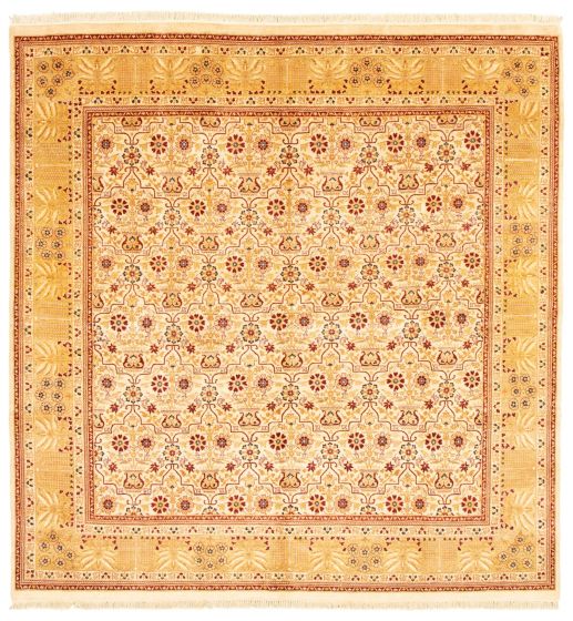 Bordered  Traditional Ivory Area rug Square Pakistani Hand-knotted 336277