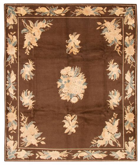 Bordered  Traditional Brown Area rug 6x9 Indian Hand-knotted 375305