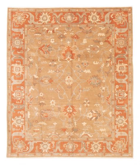 Bordered  Traditional Brown Area rug 6x9 Indian Hand-knotted 379318