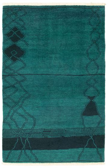 Overdyed  Transitional Green Area rug 3x5 Pakistani Hand-knotted 338325