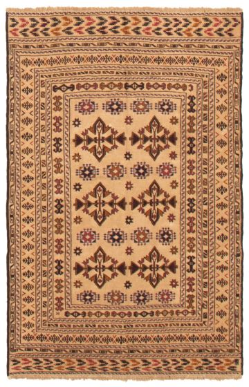 Bordered  Tribal Yellow Area rug 3x5 Afghan Flat-weave 356284