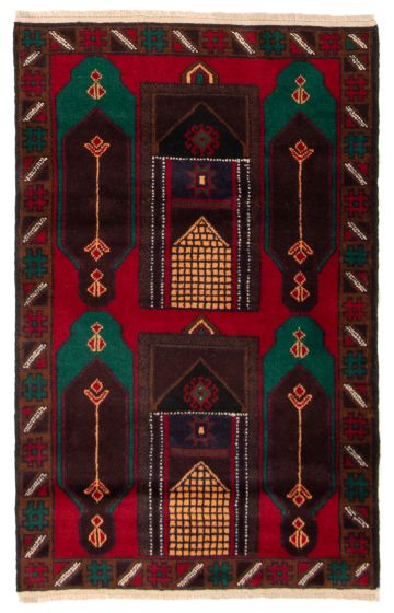 Bordered  Tribal Red Area rug 3x5 Afghan Hand-knotted 357812