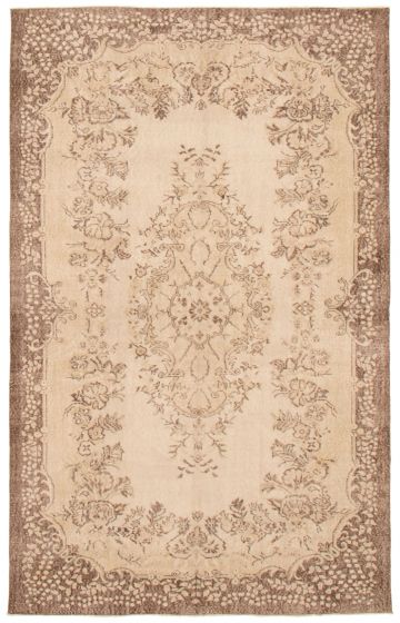 Bordered  Vintage Yellow Area rug 6x9 Turkish Hand-knotted 361184