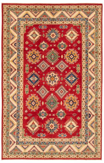 Bordered  Traditional Red Area rug 6x9 Afghan Hand-knotted 361349