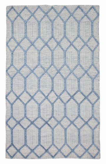 Carved  Transitional Blue Area rug 5x8 Indian Flat-Weave 376253