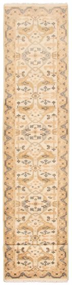 Bordered  Traditional Ivory Runner rug 20-ft-runner Indian Hand-knotted 340987