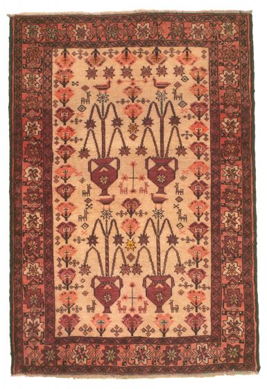 Bordered  Tribal Ivory Area rug 3x5 Turkish Hand-knotted 317906