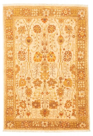 Bordered  Traditional Ivory Area rug 5x8 Pakistani Hand-knotted 318224