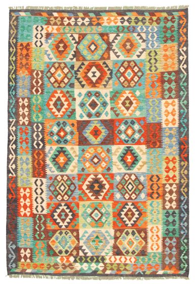Bordered  Geometric Multi Area rug 6x9 Turkish Flat-weave 329401
