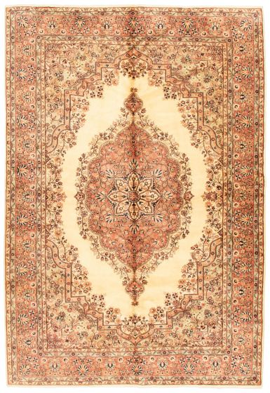 Bordered  Traditional Ivory Area rug 6x9 Turkish Hand-knotted 347685