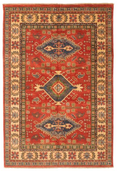 Bordered  Traditional Red Area rug 6x9 Afghan Hand-knotted 348303