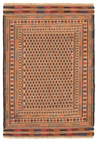 Bordered  Tribal Ivory Area rug 3x5 Afghan Flat-weave 356279