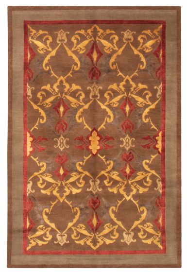 Transitional Brown Area rug 5x8 Nepal Hand-knotted 375006