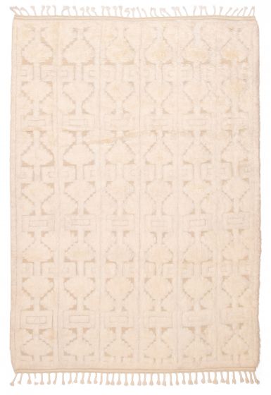 Carved  Transitional Ivory Area rug 9x12 Indian Hand-knotted 387341