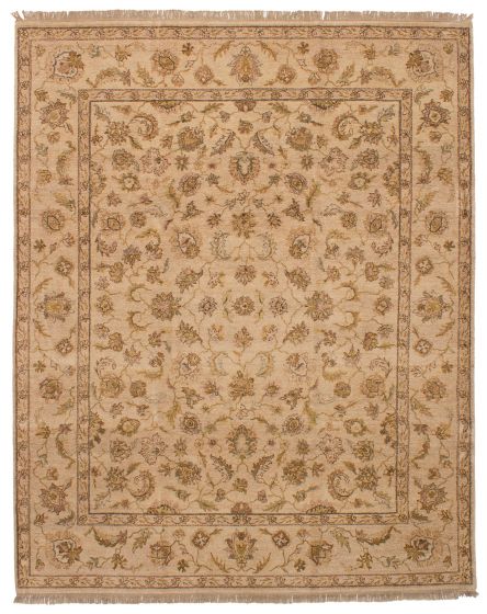 Bordered  Southwestern Ivory Area rug 6x9 Indian Hand-knotted 253547