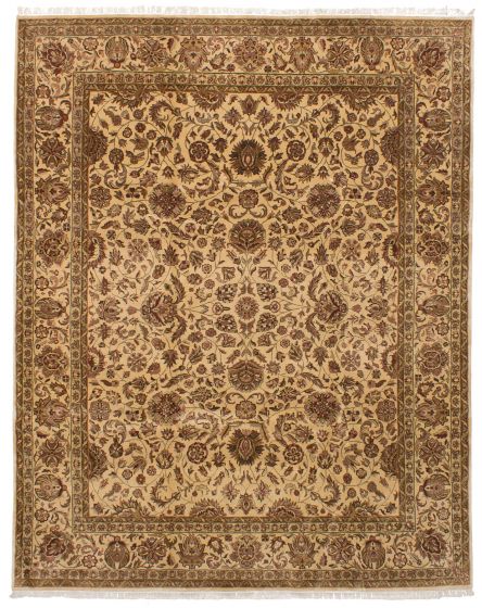 Bordered  Southwestern Ivory Area rug 6x9 Indian Hand-knotted 253551
