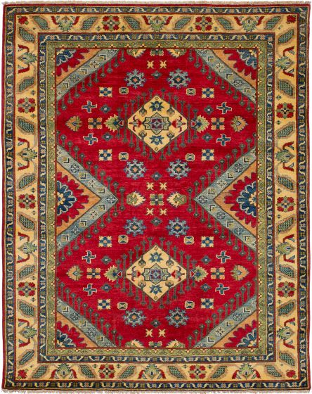Bordered  Geometric Red Area rug 4x6 Afghan Hand-knotted 272624