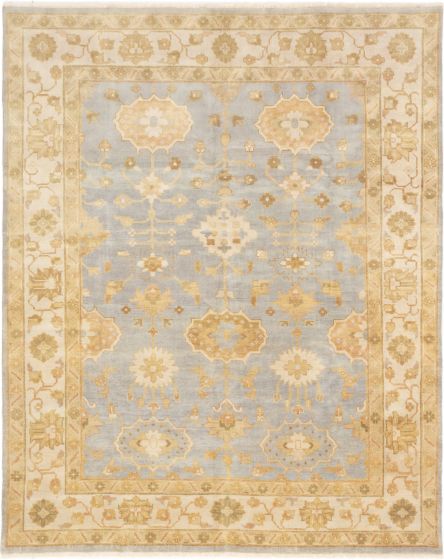 Bordered  Traditional Blue Area rug 6x9 Indian Hand-knotted 282662