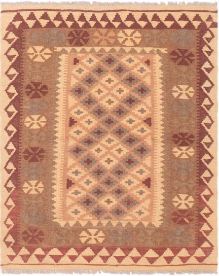 Bordered  Traditional Brown Area rug 3x5 Turkish Flat-Weave 297763