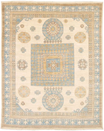 Bordered  Traditional Ivory Area rug 6x9 Pakistani Hand-knotted 338805