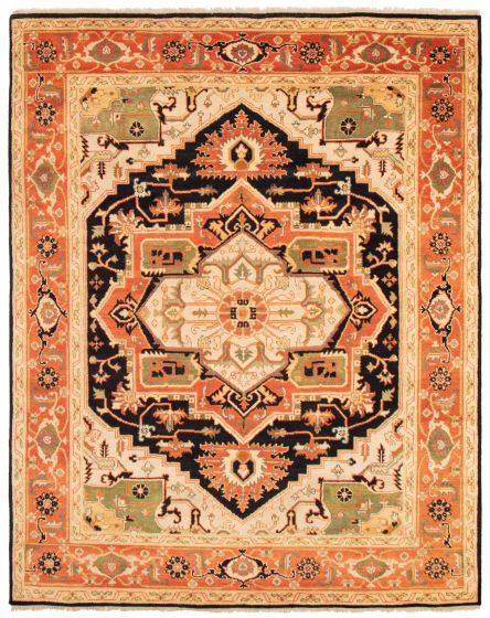 Bordered  Traditional Black Area rug 6x9 Indian Hand-knotted 362130