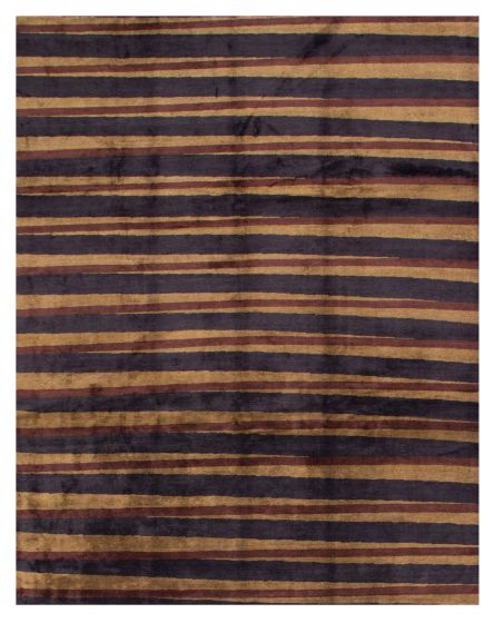 Stripes  Transitional Black Area rug 6x9 Nepal Hand-knotted 375031