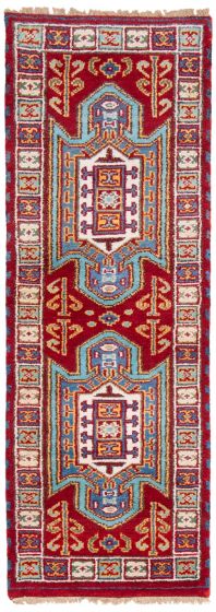 Bordered  Traditional Red Runner rug 6-ft-runner Indian Hand-knotted 363165