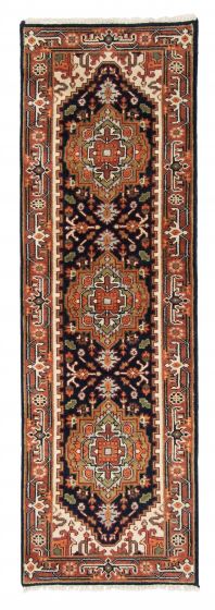 Bordered  Traditional Blue Runner rug 8-ft-runner Indian Hand-knotted 377352