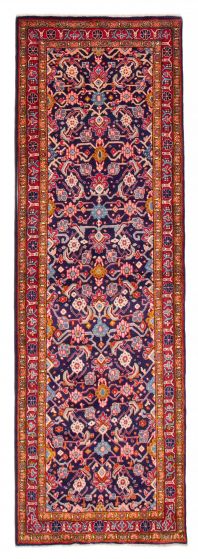 Bordered  Traditional Blue Runner rug 11-ft-runner Persian Hand-knotted 380920