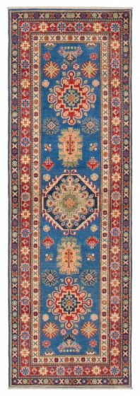 Bordered  Transitional Blue Runner rug 8-ft-runner Afghan Hand-knotted 392756