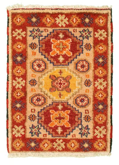Bordered  Tribal Brown Area rug 2x3 Indian Hand-knotted 324999