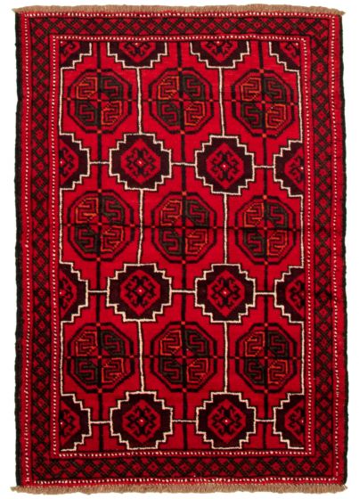 Bordered  Tribal Red Area rug 3x5 Afghan Hand-knotted 333505