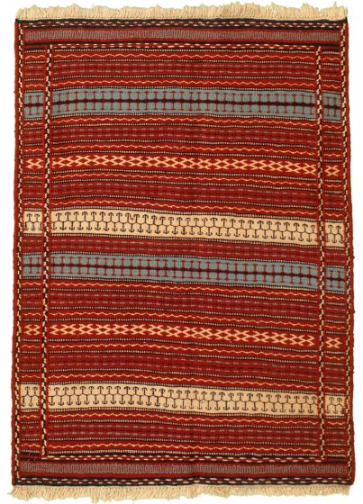 Bordered  Stripes Red Area rug 3x5 Turkish Flat-weave 334564