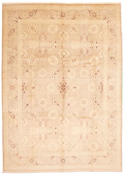 Bordered  Traditional Ivory Area rug 10x14 Pakistani Hand-knotted 338247