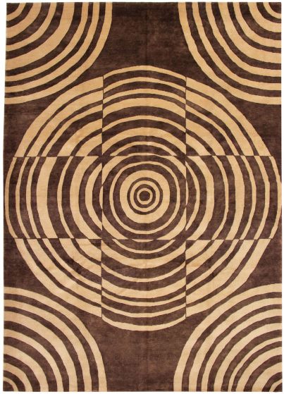 Carved  Contemporary Brown Area rug 10x14 Nepal Hand-knotted 338511