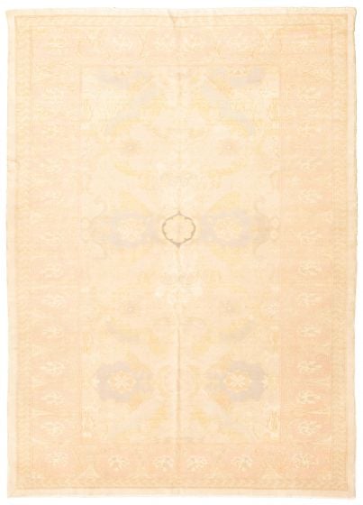 Bordered  Vintage Ivory Area rug 5x8 Turkish Hand-knotted 347668