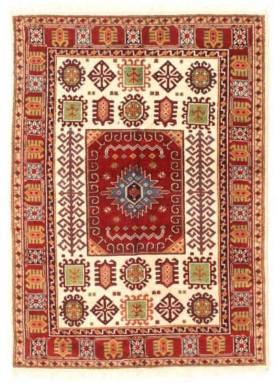 Bordered  Traditional Ivory Area rug 4x6 Indian Hand-knotted 348538